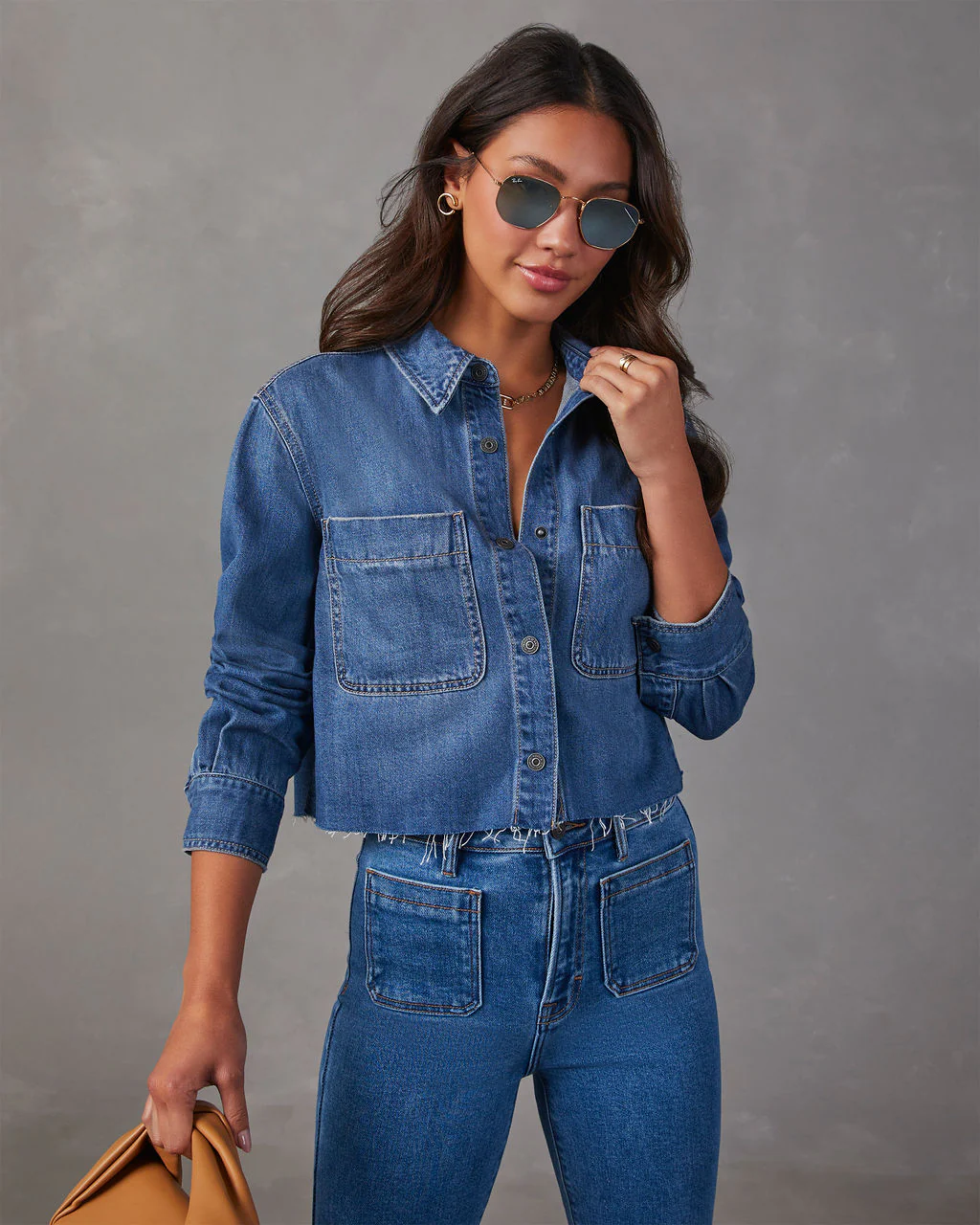 Jamie Cropped Denim Button Down Top
