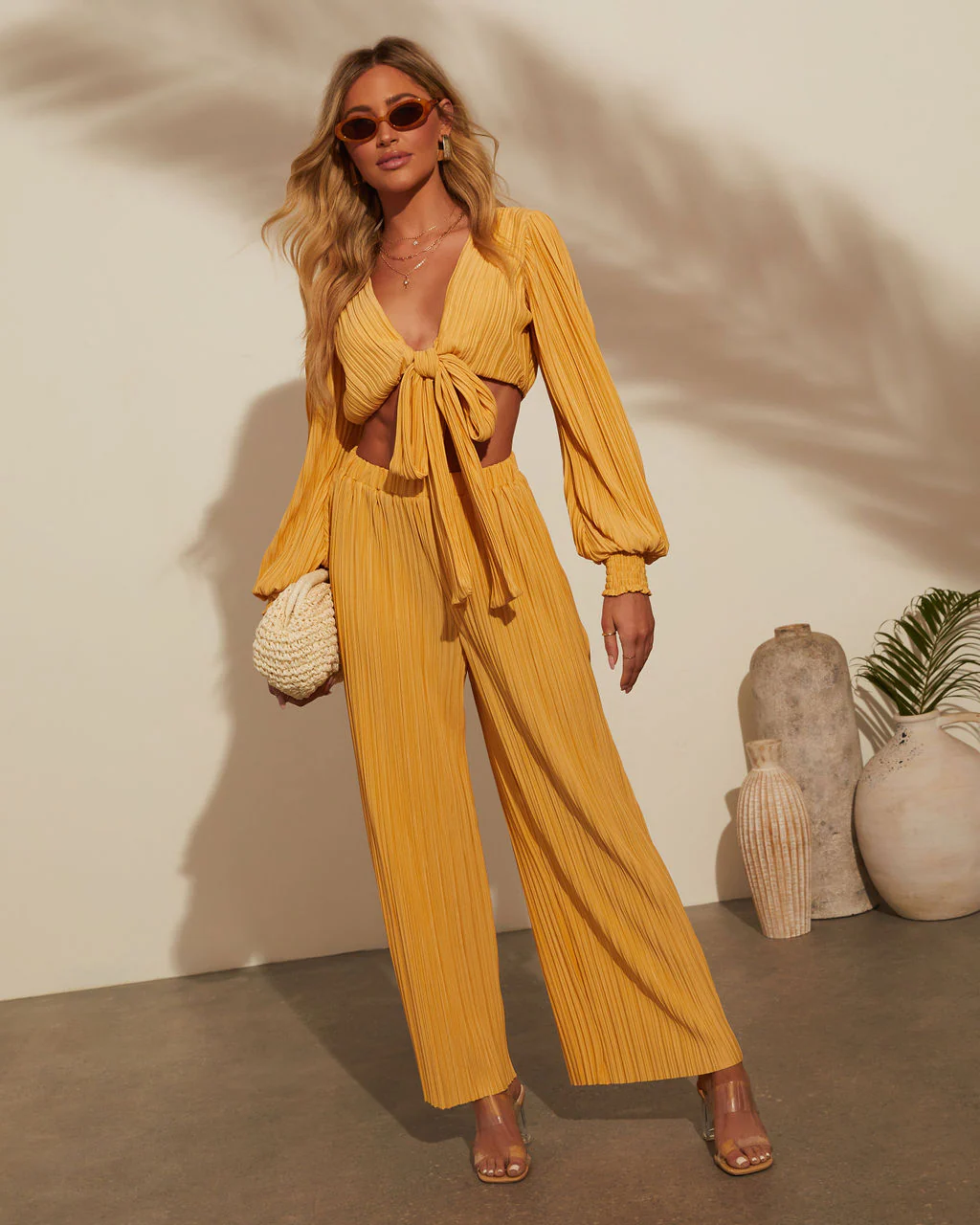 Ray Of Sunshine Long Sleeve Tie Crop Top