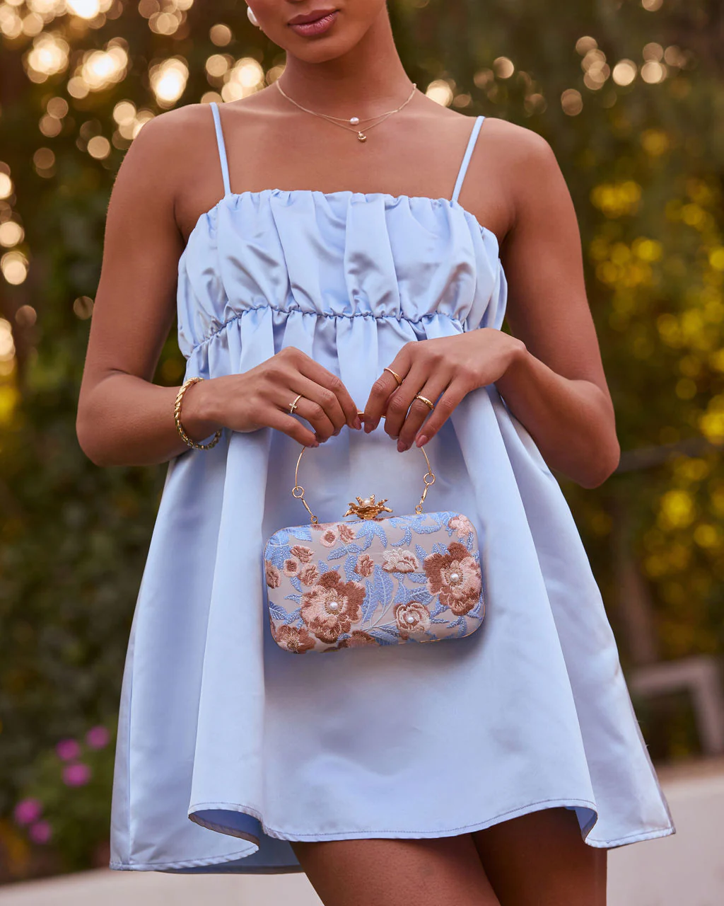 Freesia Embroidered Hard Case Clutch