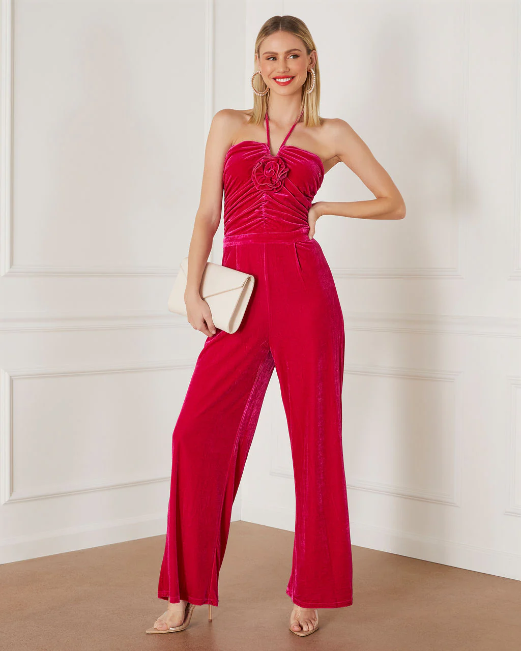 Virgo Velvet Halter Rosette Jumpsuit