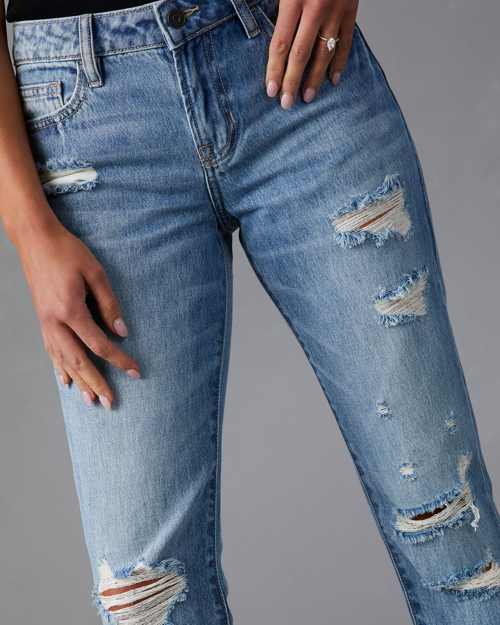 Nila Mid Rise Distressed Boyfriend Jeans