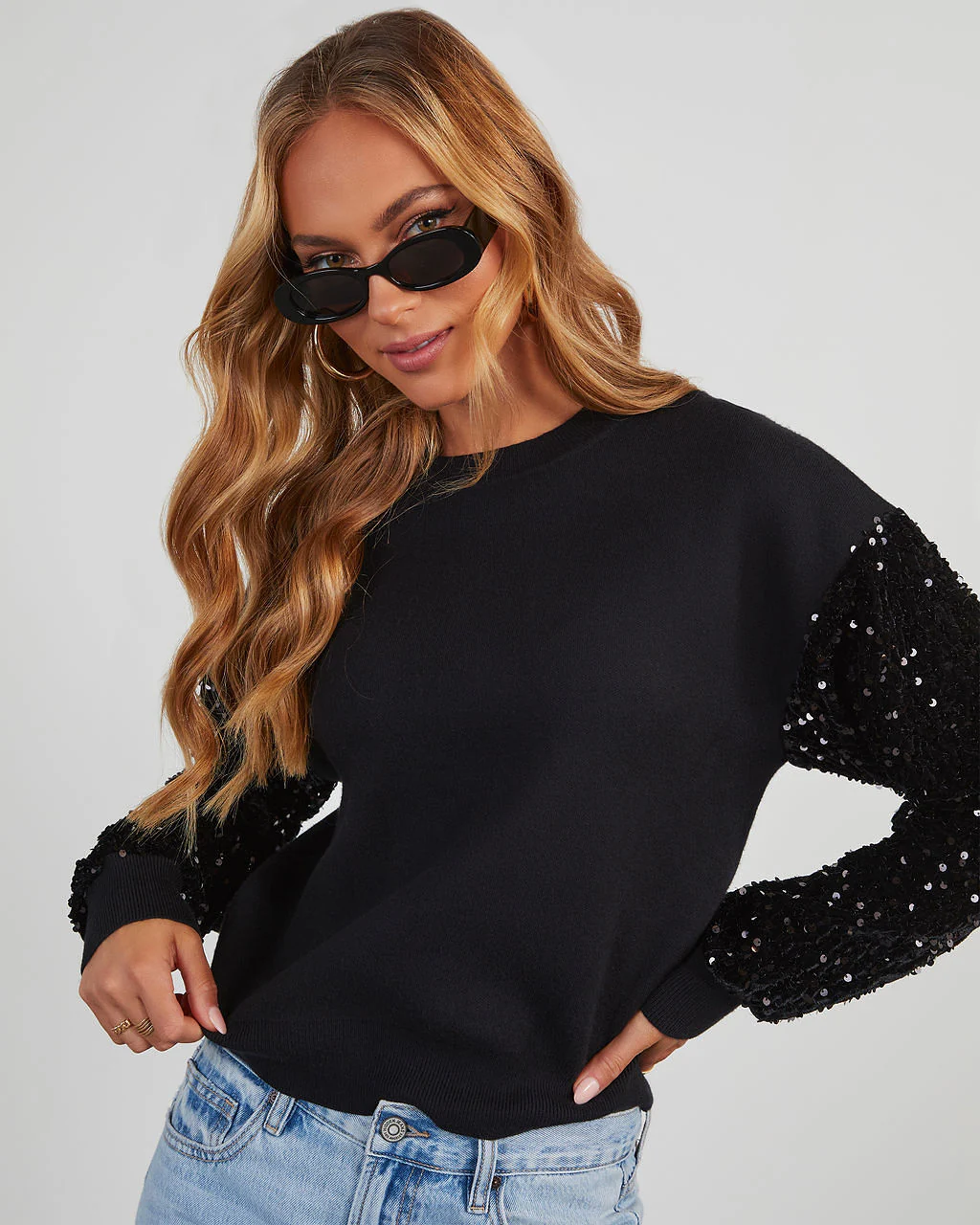 Yumi Contrast Sequin Knit Sweater