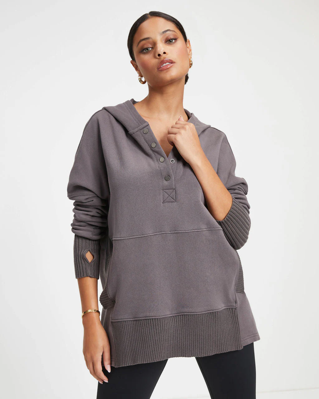 Mindful Cotton Pocketed Henley Hoodie