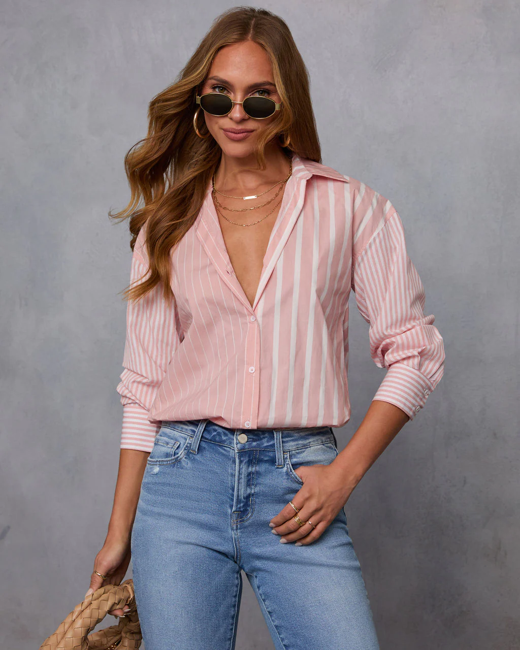 All Day Style Striped Poplin Collared Shirt