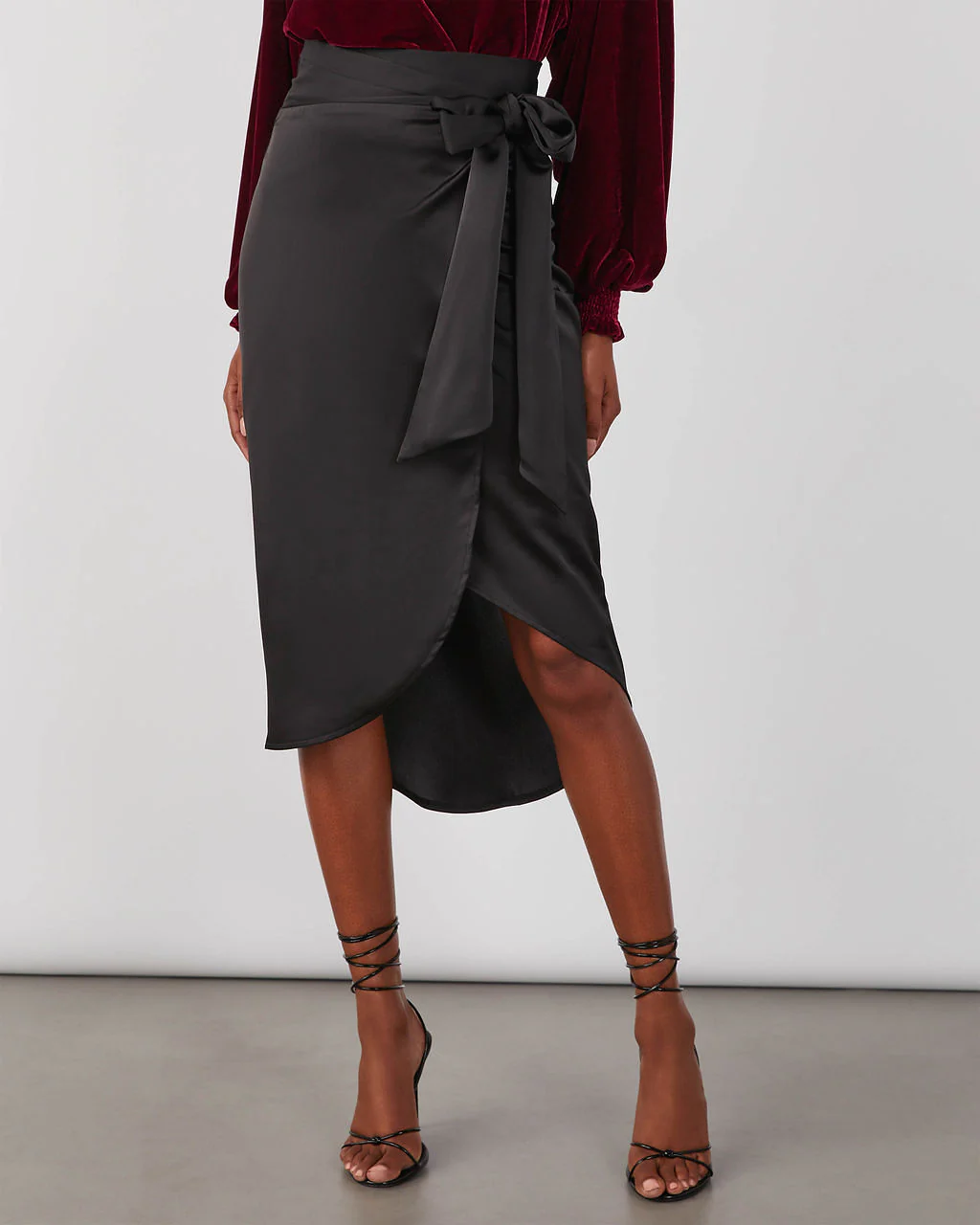 Evita Satin Wrap Midi Skirt