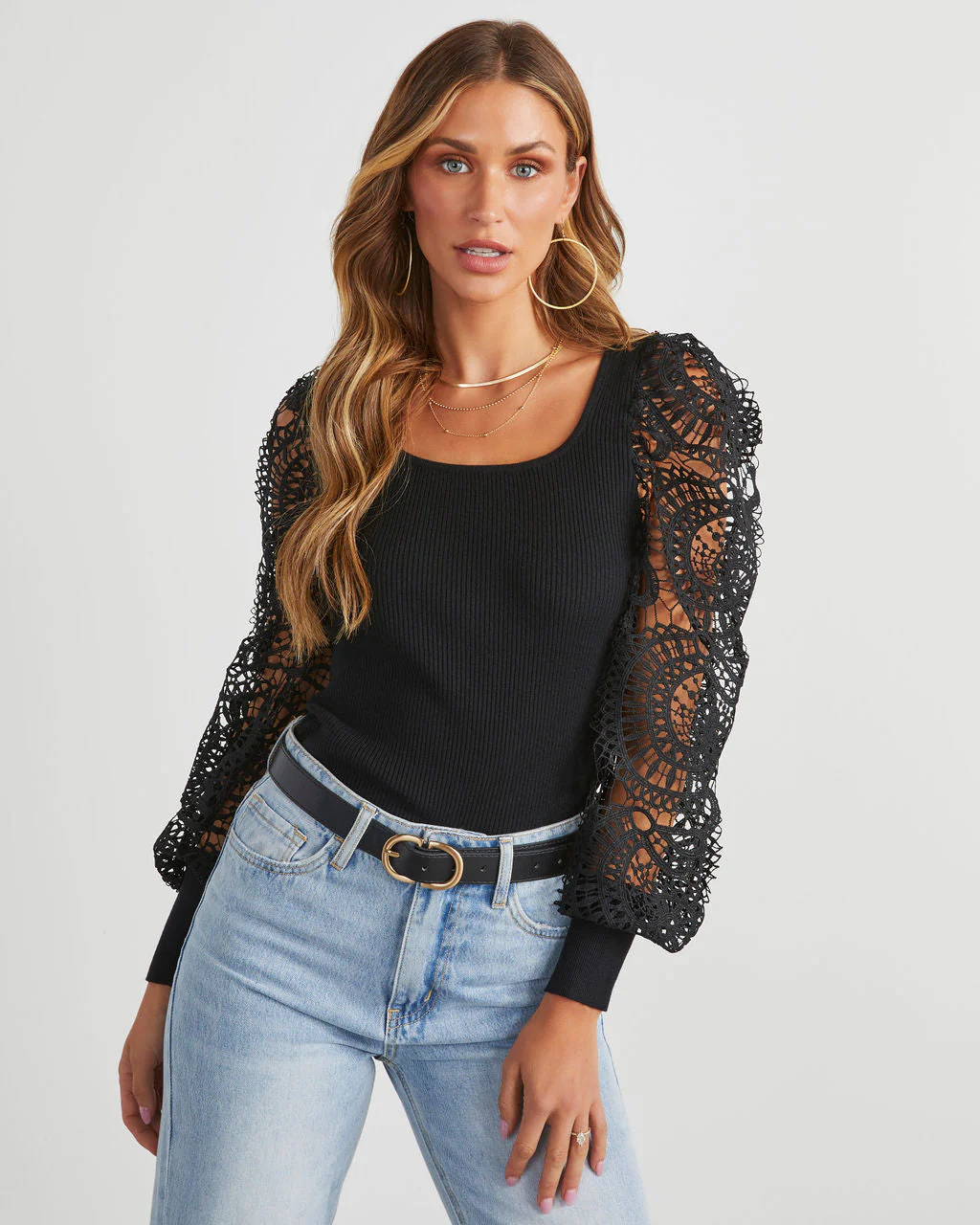 Sophia Crochet Sleeve Sweater Top