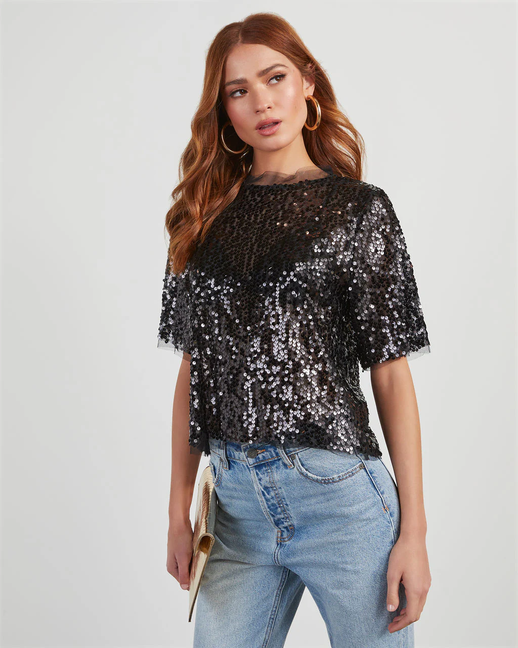 Flirtatious Sequin Short Sleeve Top
