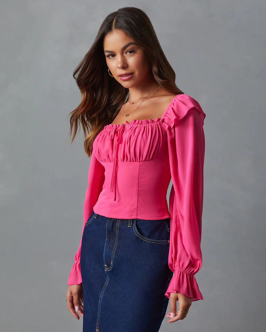 Julie Cropped Ruffle Shoulder Blouse