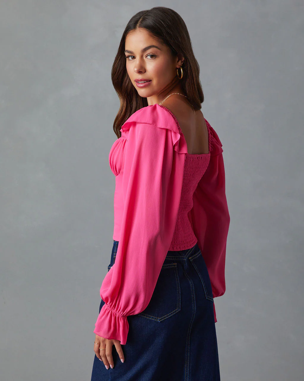 Julie Cropped Ruffle Shoulder Blouse