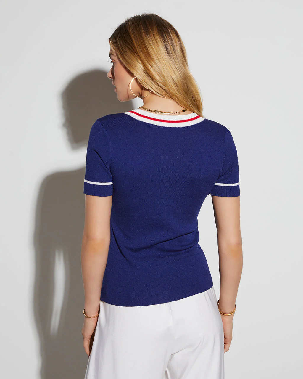 Shulmas Striped Short Sleeve Button Up Top