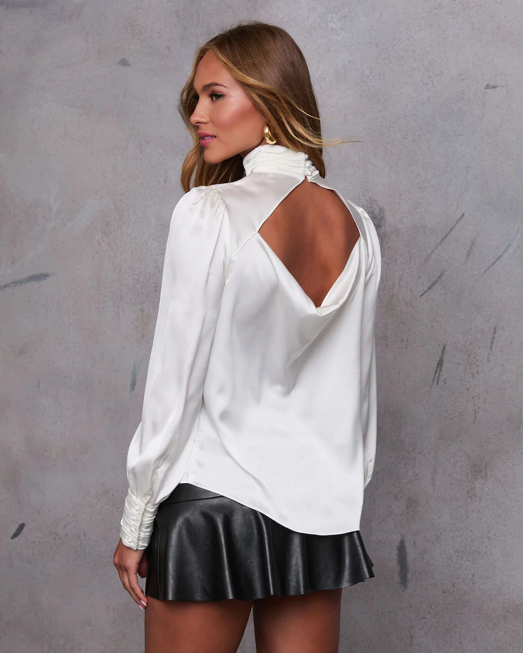 Stevie Mock Neck Satin Blouse
