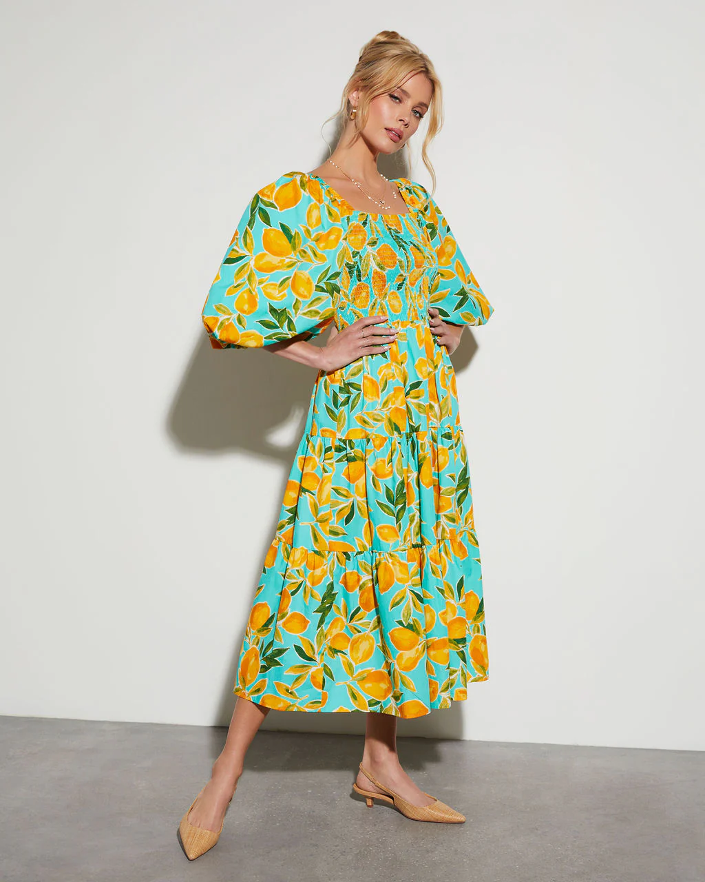 Summer in Amalfi Puff Sleeve Midi Dress