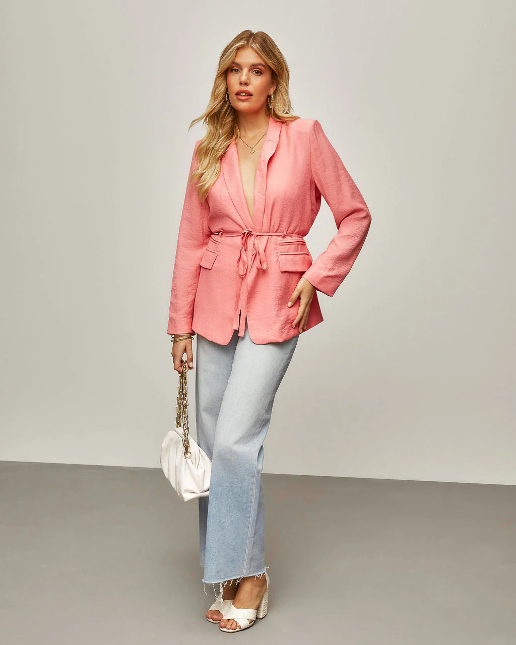 Jazmine Pocketed Waist Tie Blazer