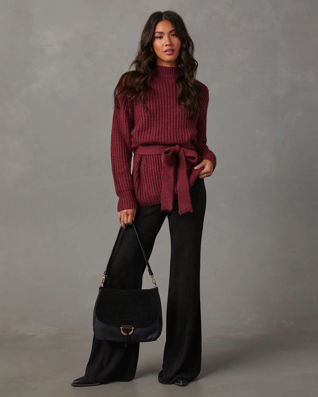 Wixson Belted Mock Neck Sweater