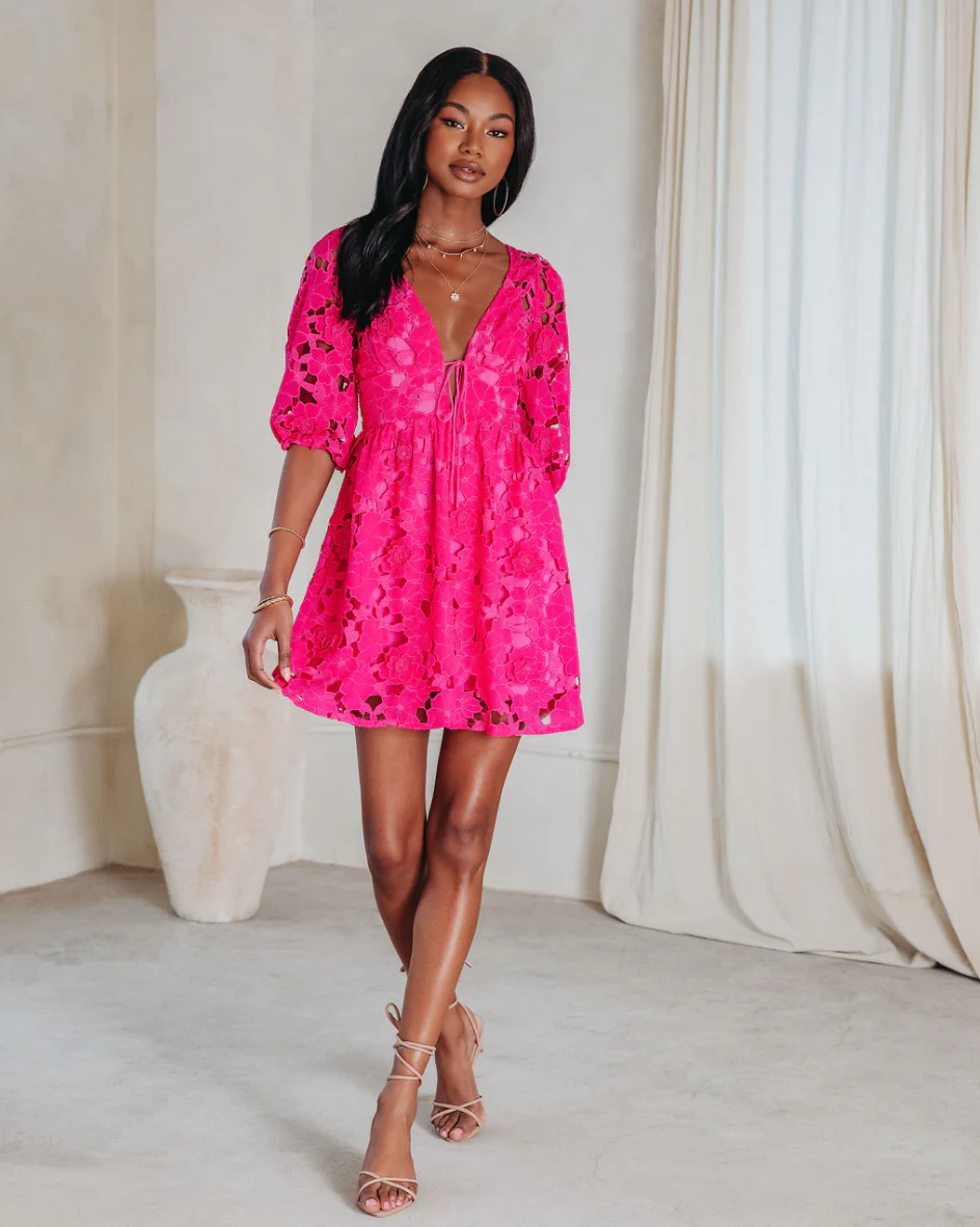Paulette Floral Crochet Lace Mini Dress