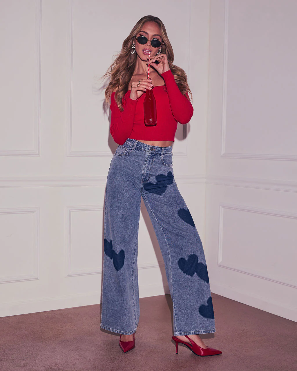 Lemin Heart Printed Denim Jeans