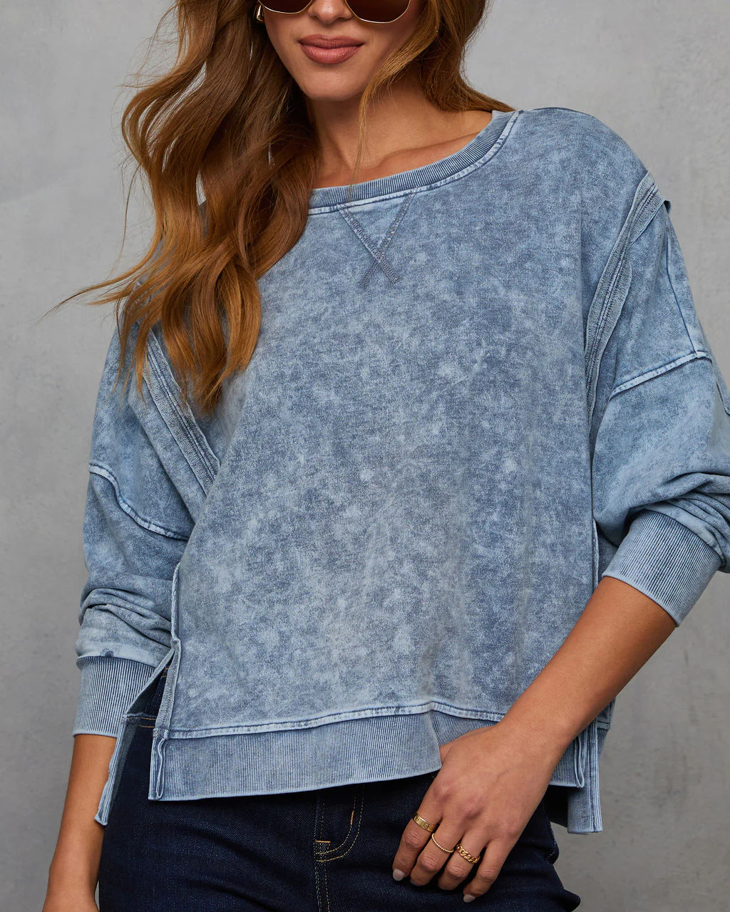 Simone Acid Wash Pullover Sweatshirt