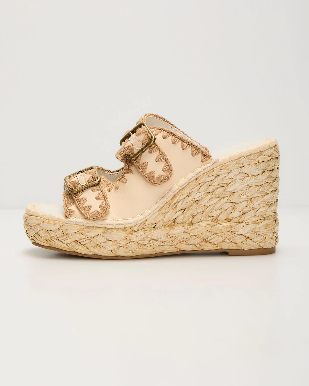 Roxanne Contrast Stitching Raffia Wedge Sandal