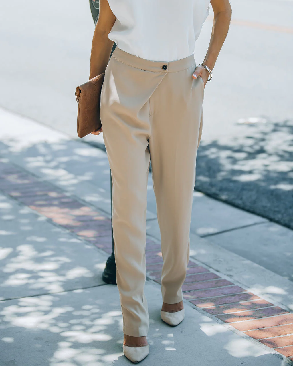 Uncommon Times Pocketed Asymmetrical Button Pants