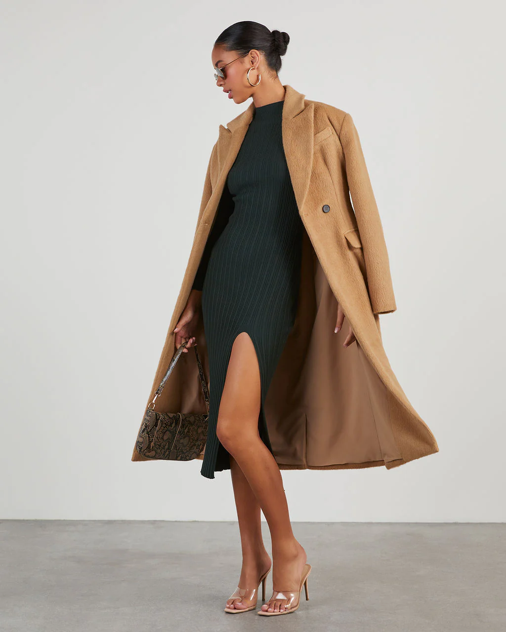 Thankful Soul Ribbed Mock Neck Midi Dress
