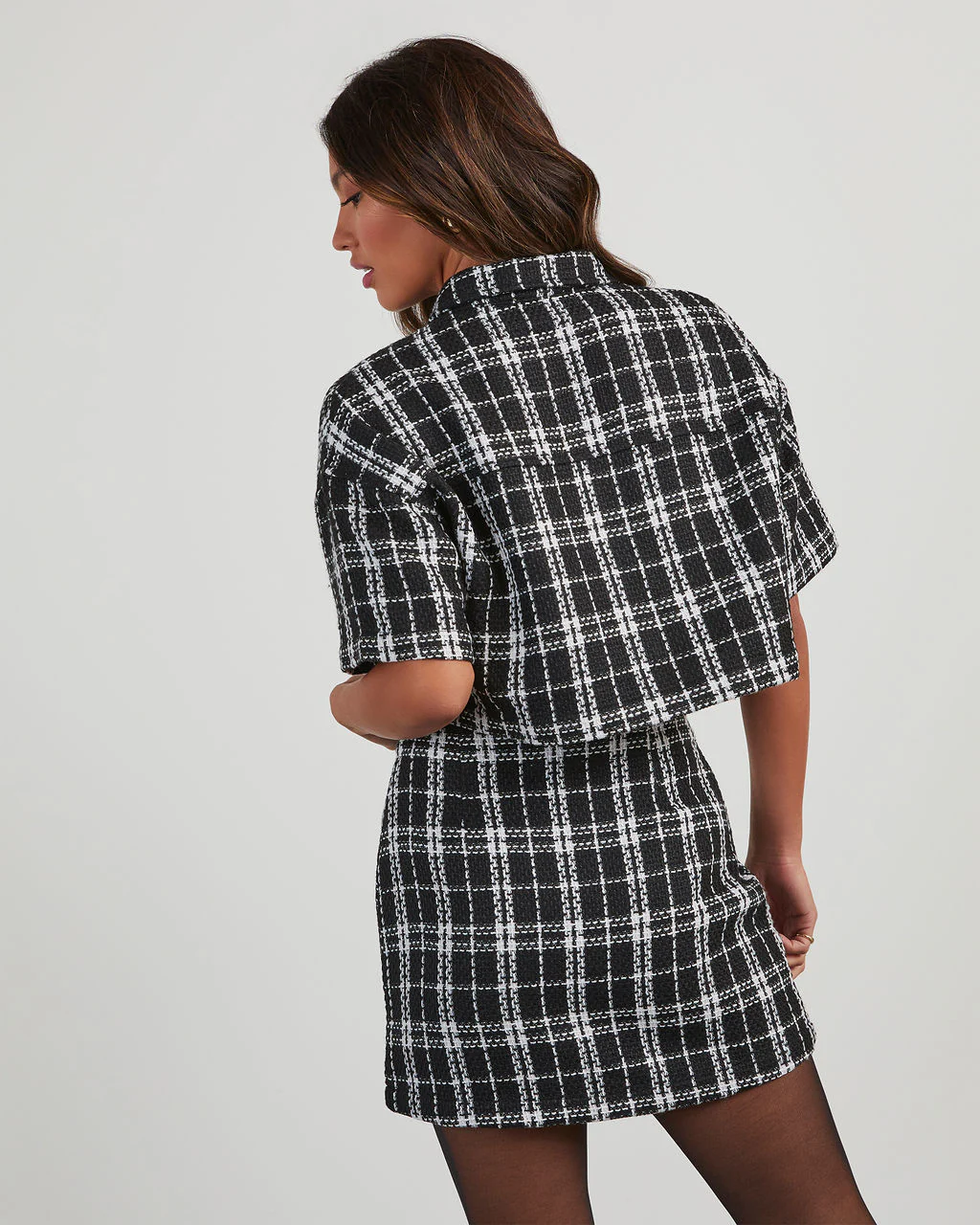 Layla Plaid Cropped Short Sleeve Button Down