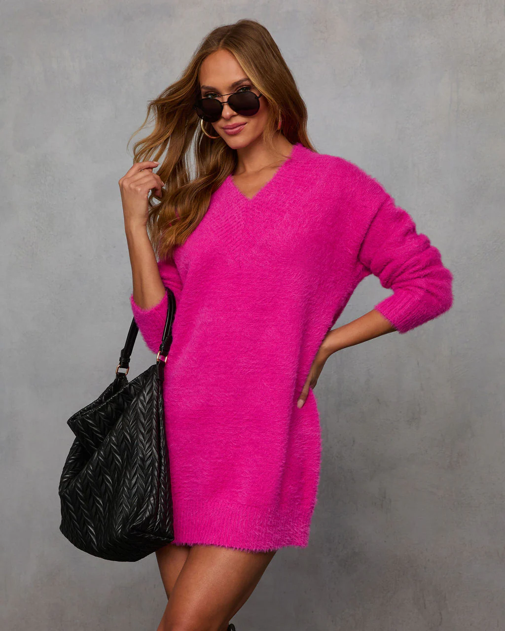 Cresa Fuzzy V-Neck Sweater Dress