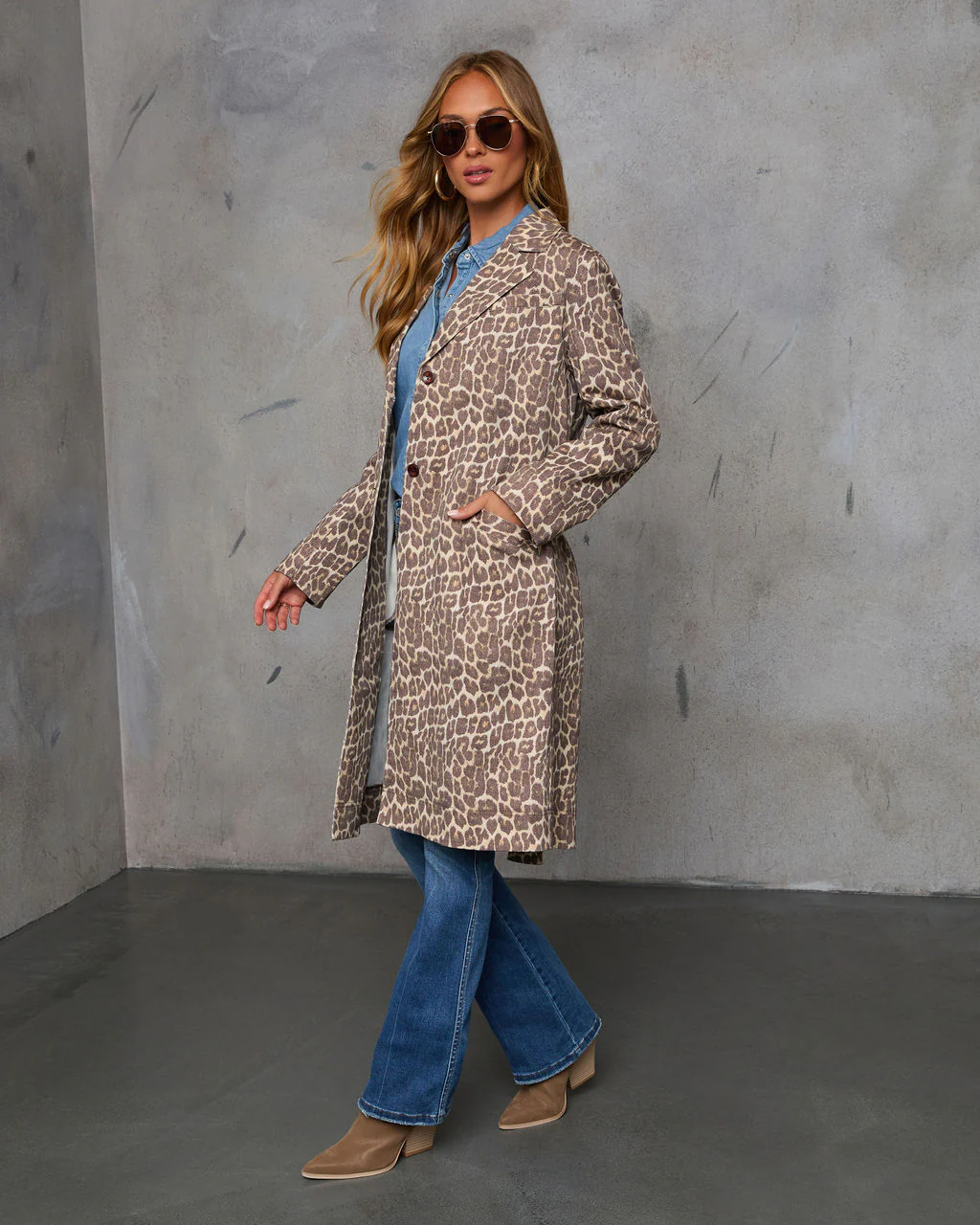 Be Free Animal Print Belted Trench Coat