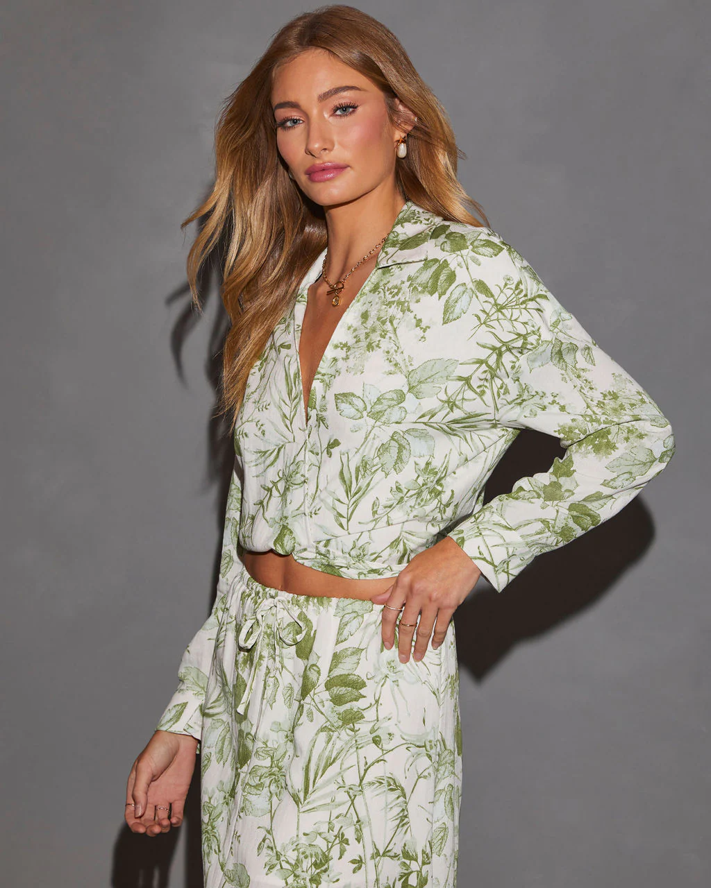 Kai Long Sleeve Wrap Front Printed Top