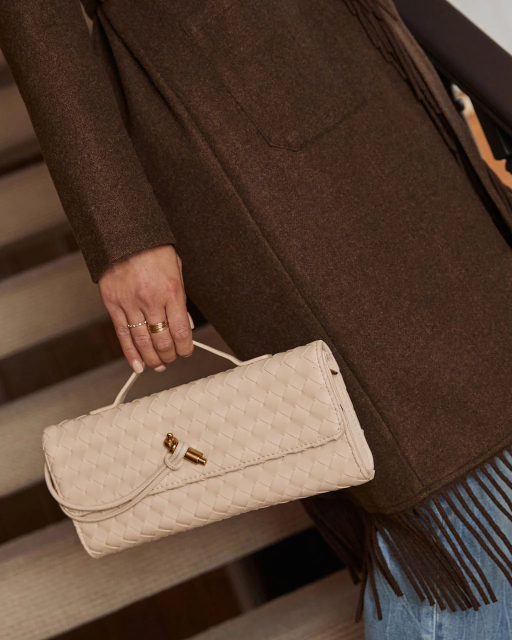 Porta Woven Leather Top Handle Clutch