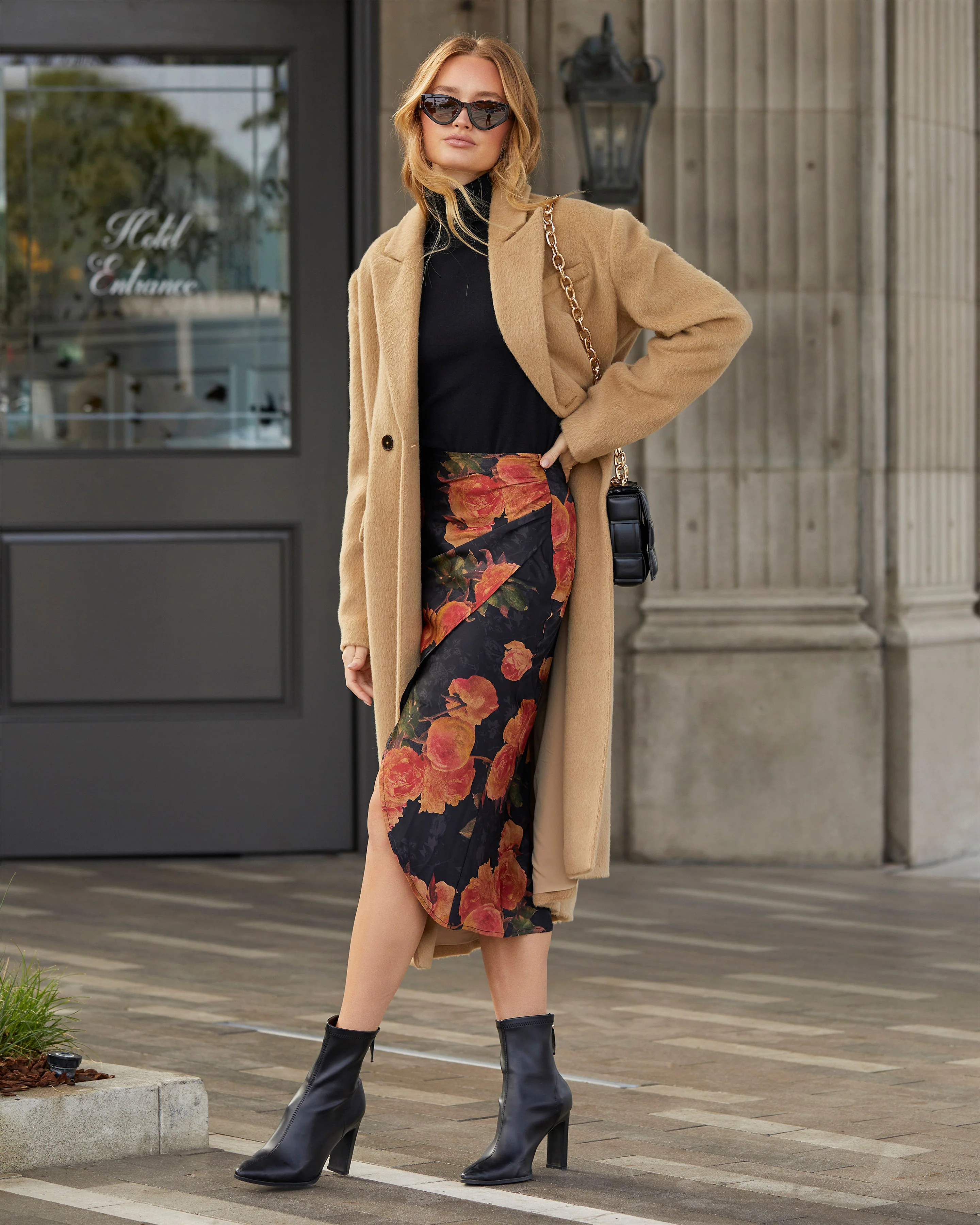Mona Satin Floral Midi Skirt