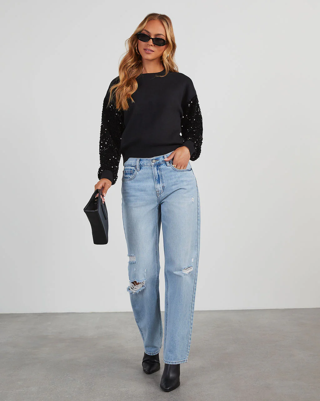 Yumi Contrast Sequin Knit Sweater