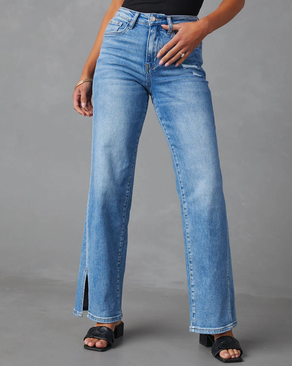 Downey High Rise Slit Flare Leg Jeans
