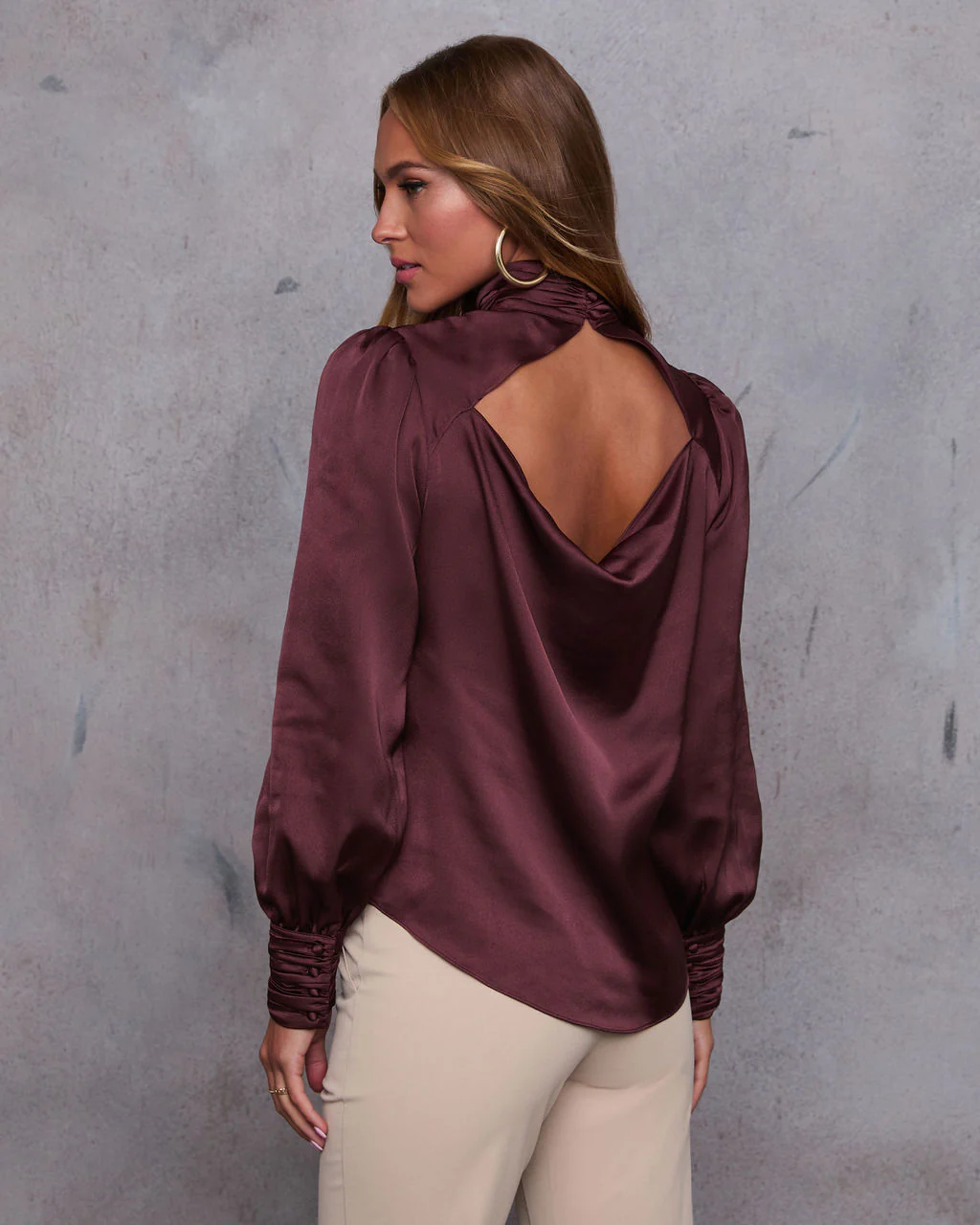 Stevie Mock Neck Satin Blouse