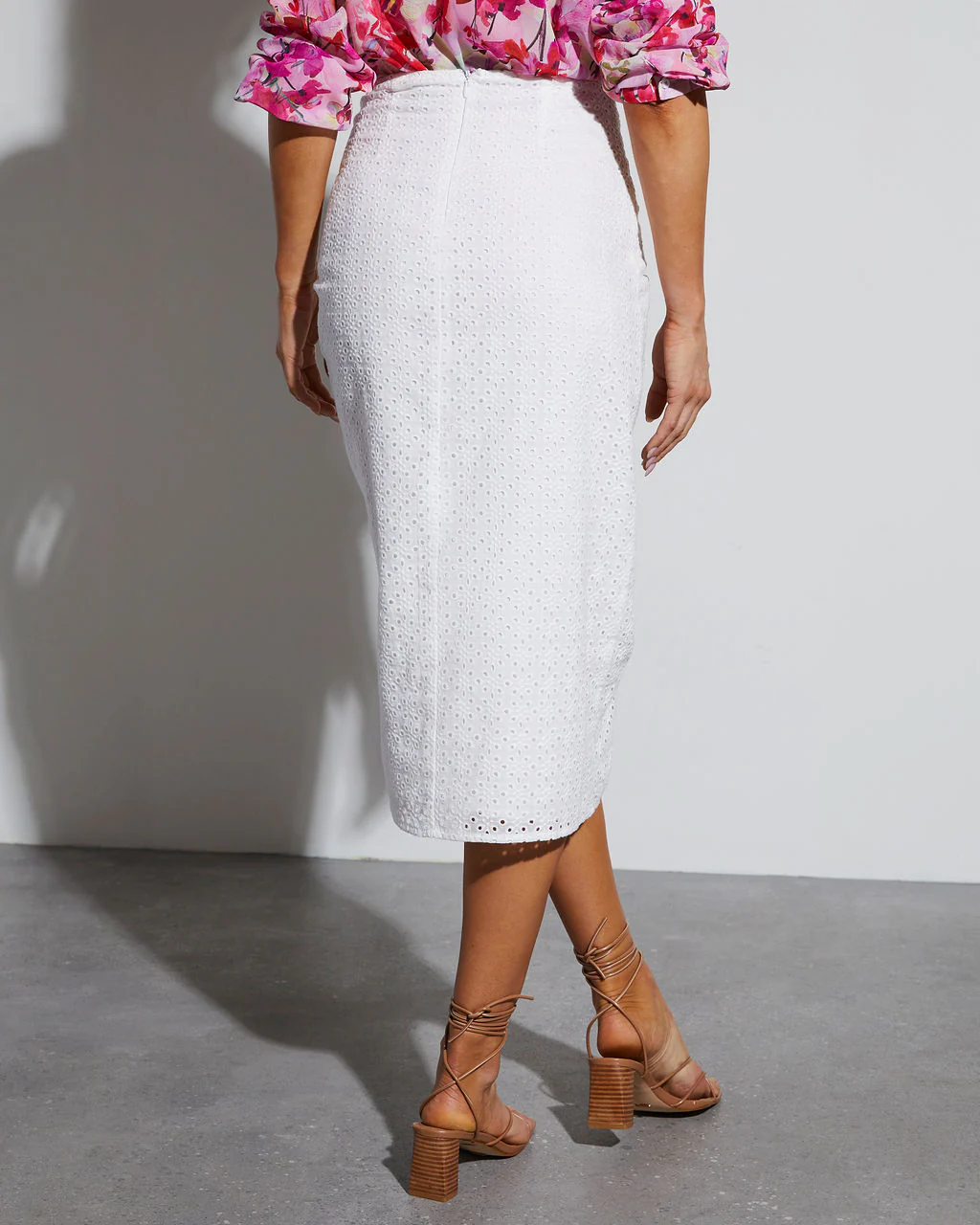 Jenny Ruched Eyelet Midi Skirt