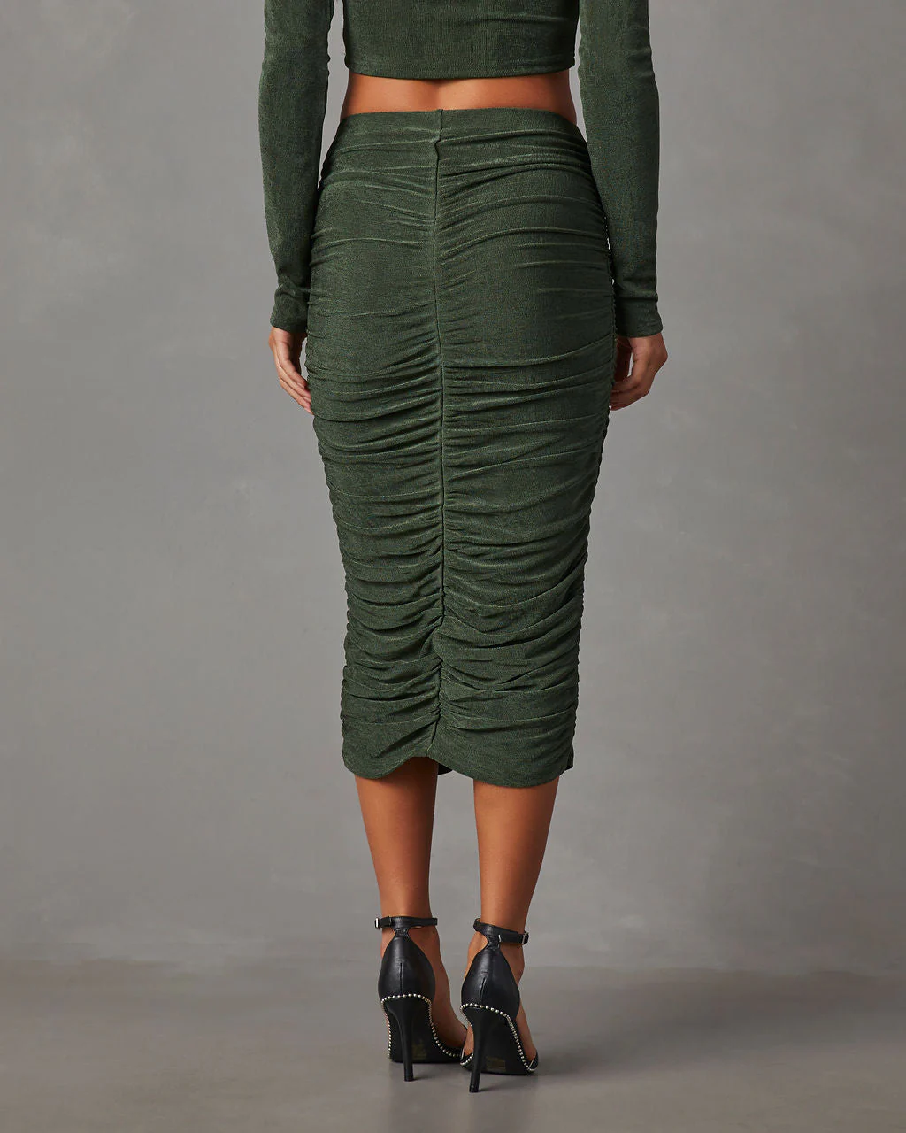 Weekend Vibes Ruched Slinky Midi Skirt