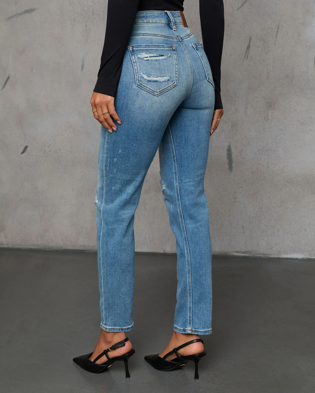 Kravita High Waisted Distressed Mom Jeans