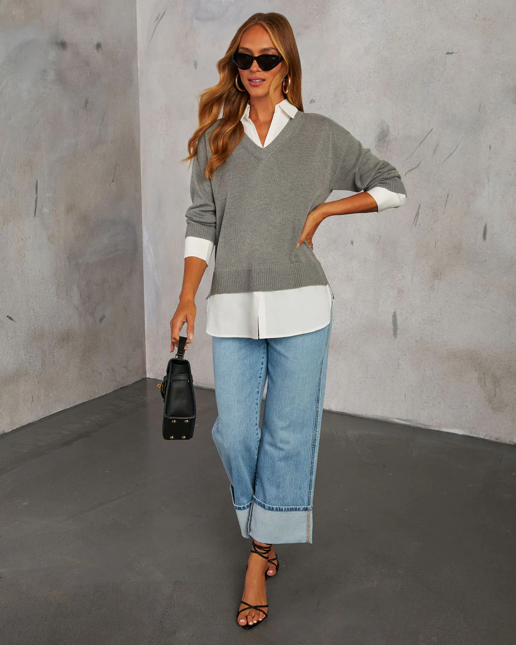Xira Poplin Contrast Pullover Sweater