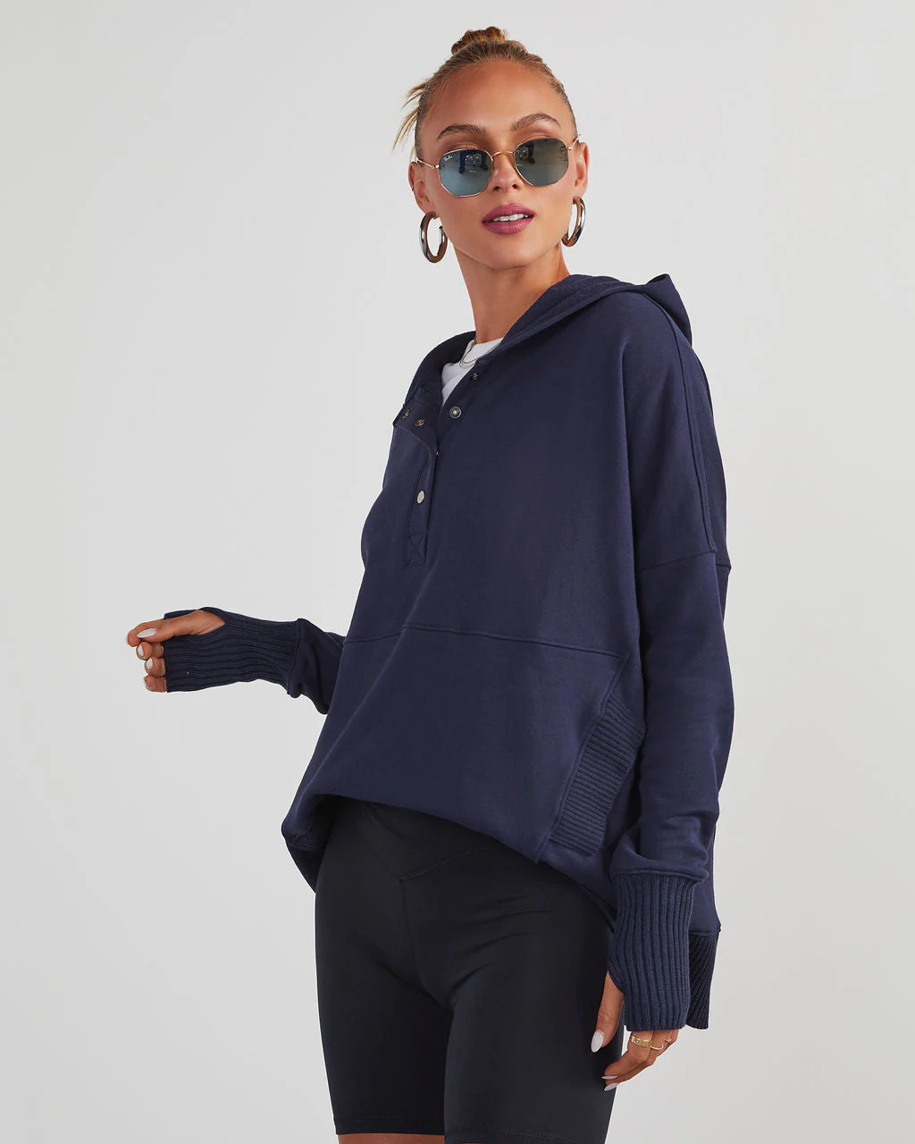 Mindful Cotton Pocketed Henley Hoodie
