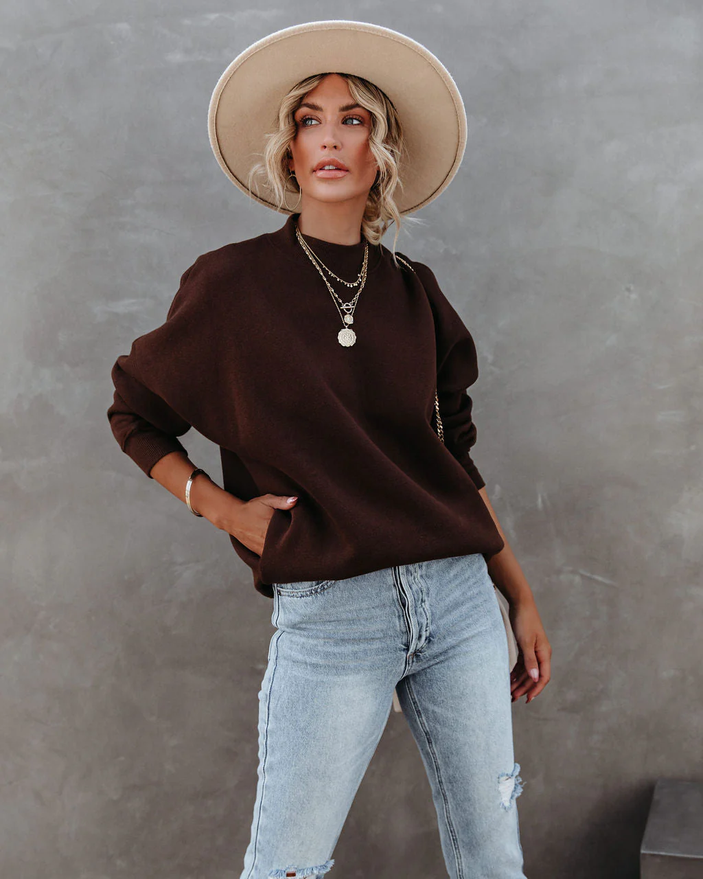 Woah Pocketed Cotton Blend Mock Neck Sweatshirt