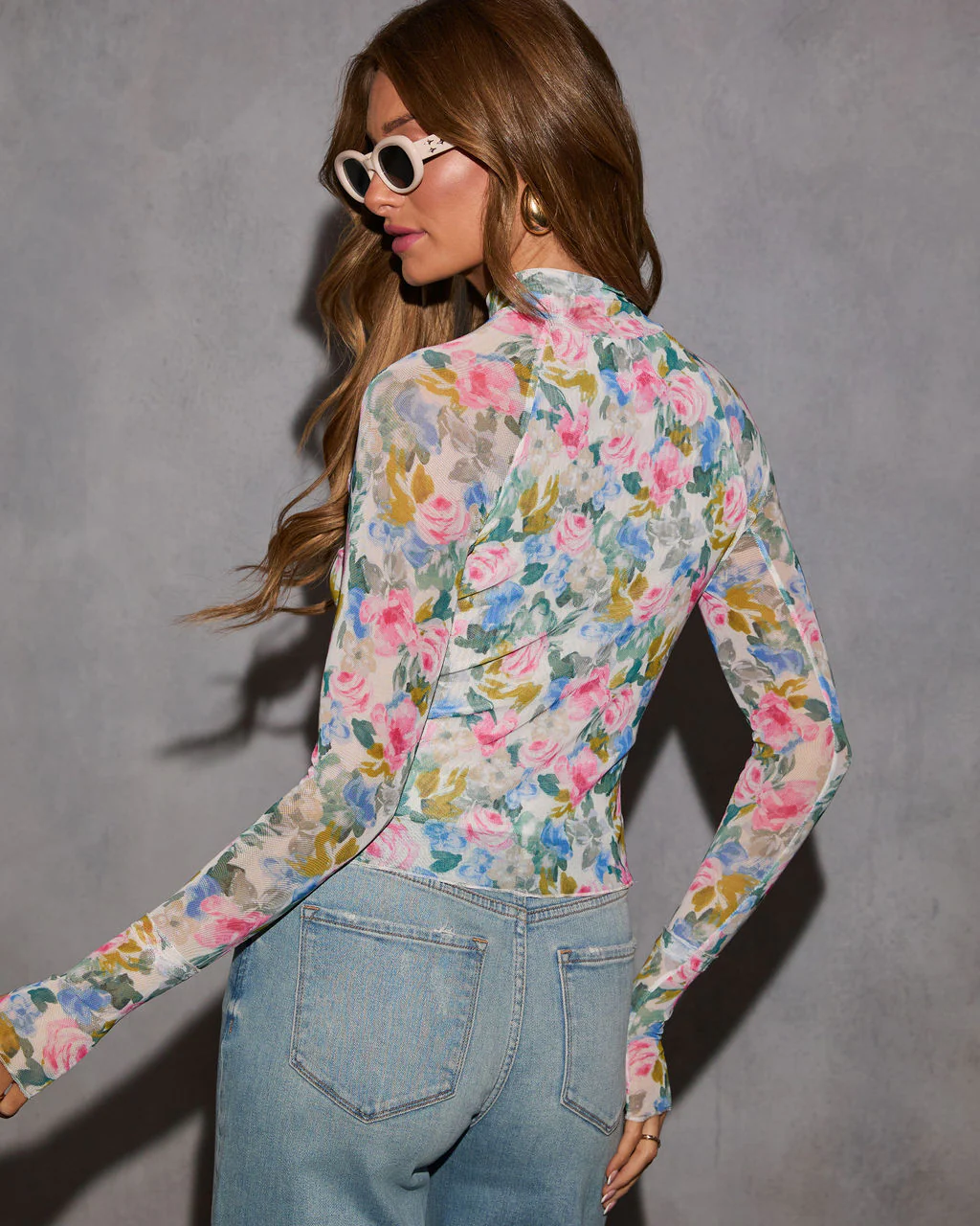 Kathleen Floral Mesh Mockneck Top