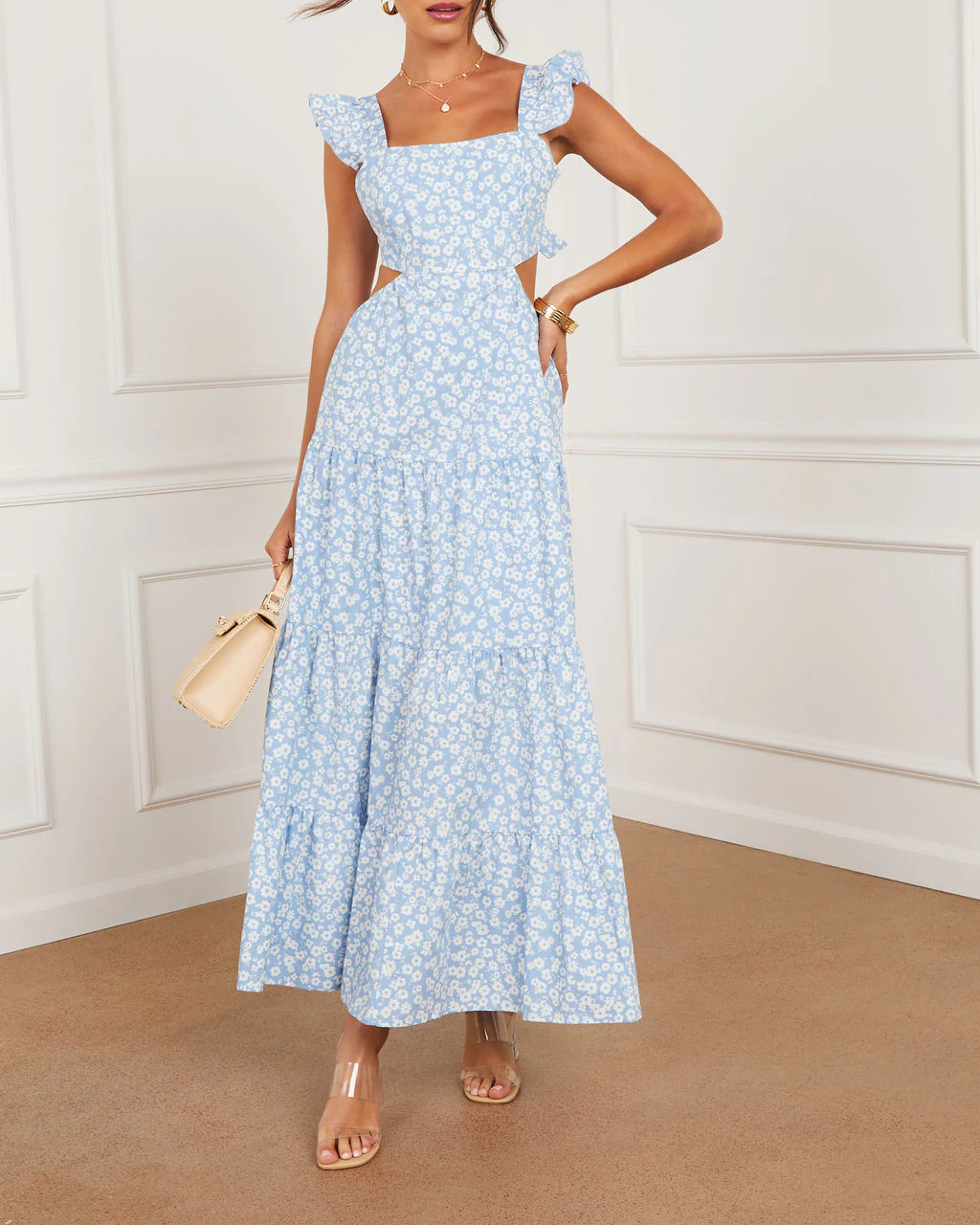 Cordelia Tiered Cut Out Back Floral Maxi Dress