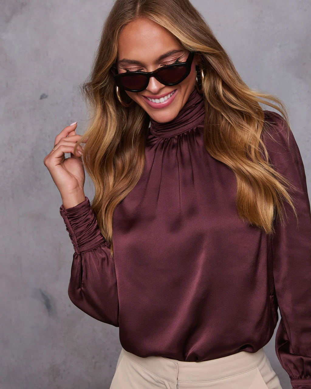 Stevie Mock Neck Satin Blouse