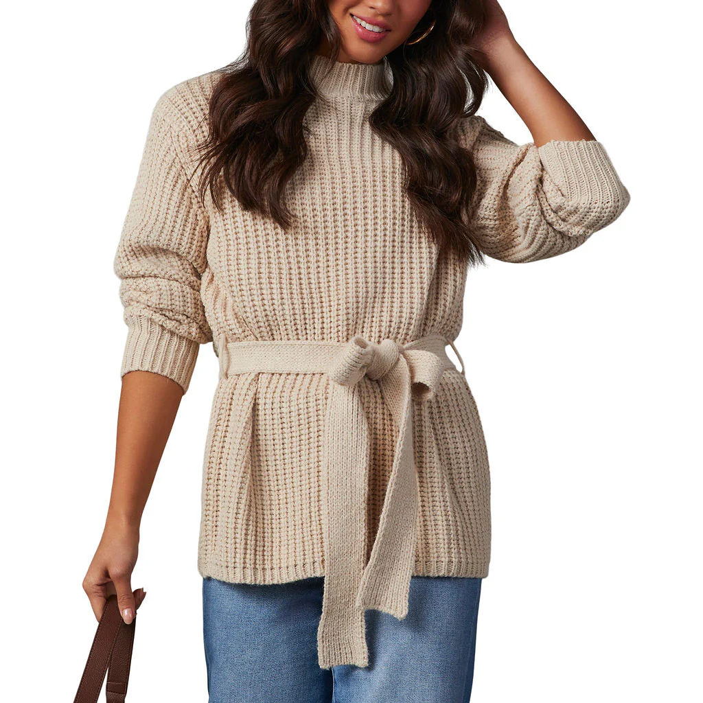 Wixson Belted Mock Neck Sweater