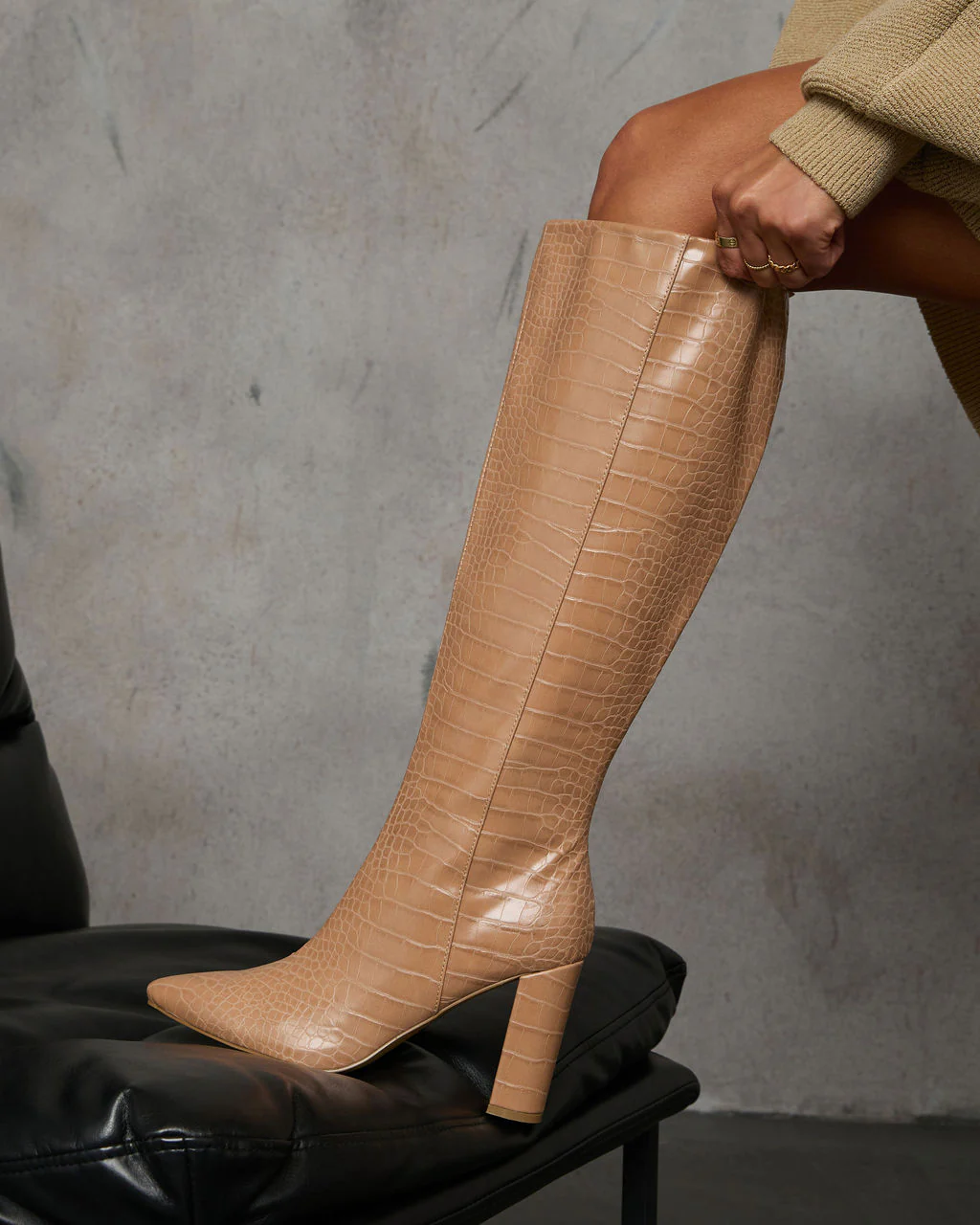 Dahlia Croc Embossed Knee High Boots