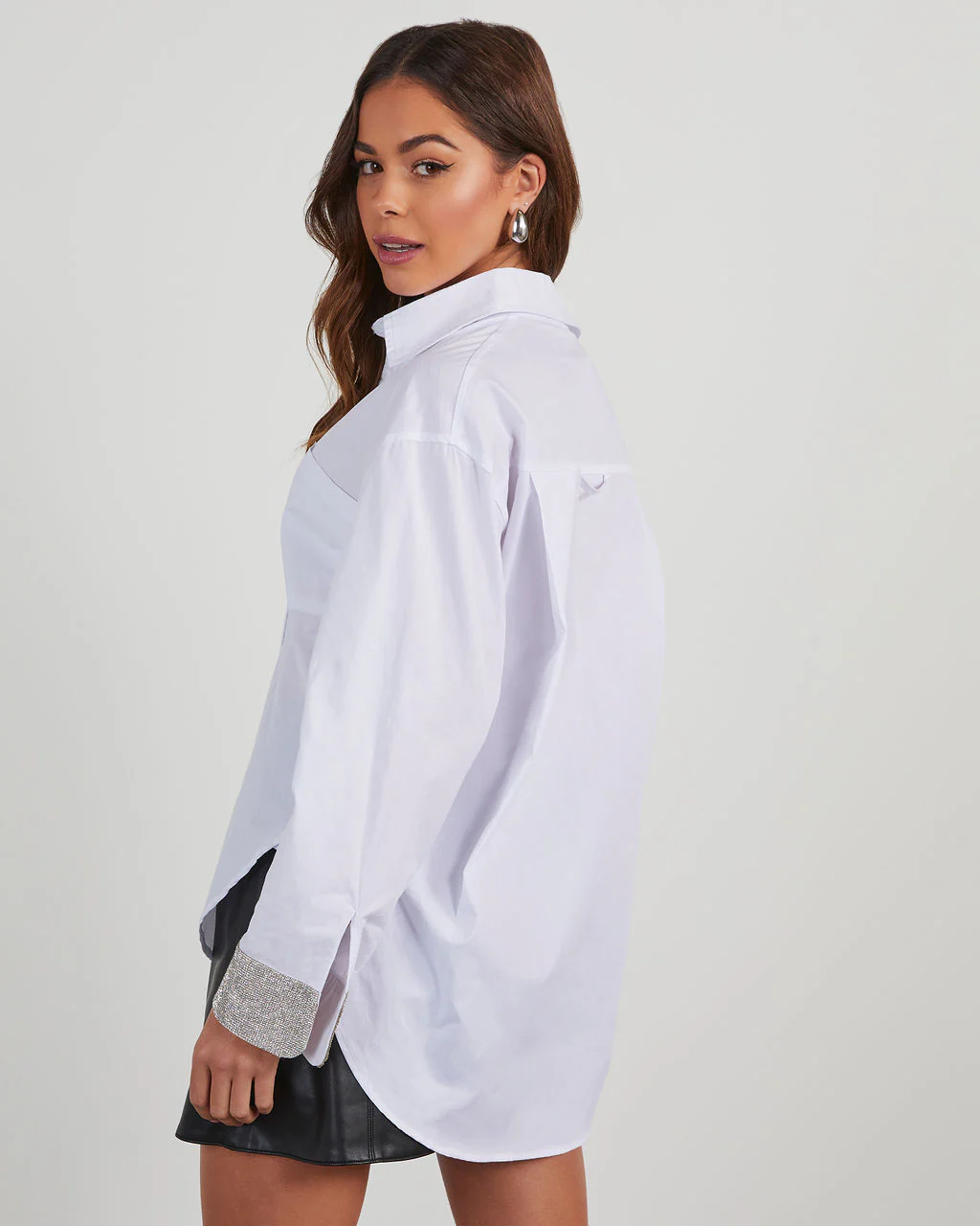 Sabrina Crystal Cuff Button Down Top