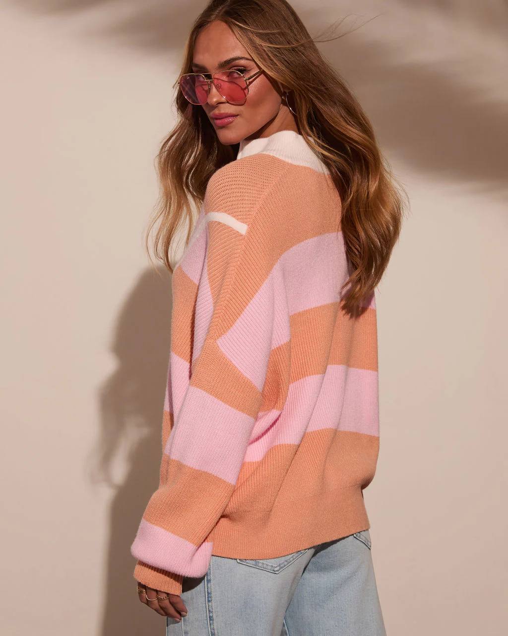 Sleek Stride Striped Quarter Zip Sweater