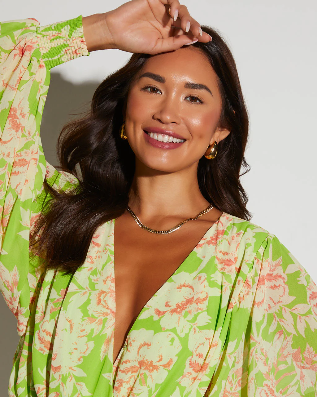 Haven Floral Chiffon Balloon Sleeve Bodysuit