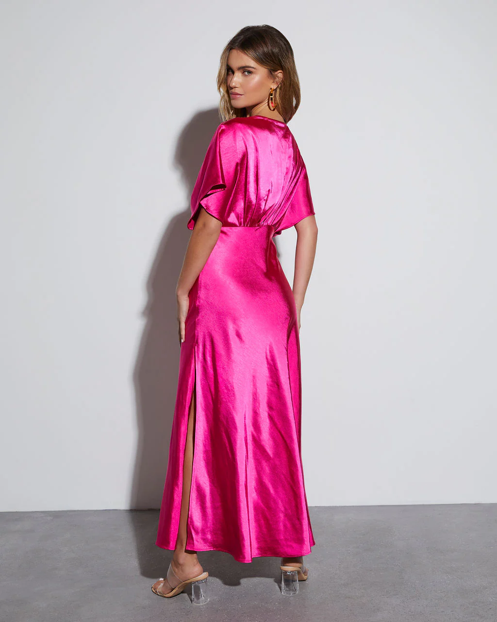 Theia Satin V-Neck Maxi Dress