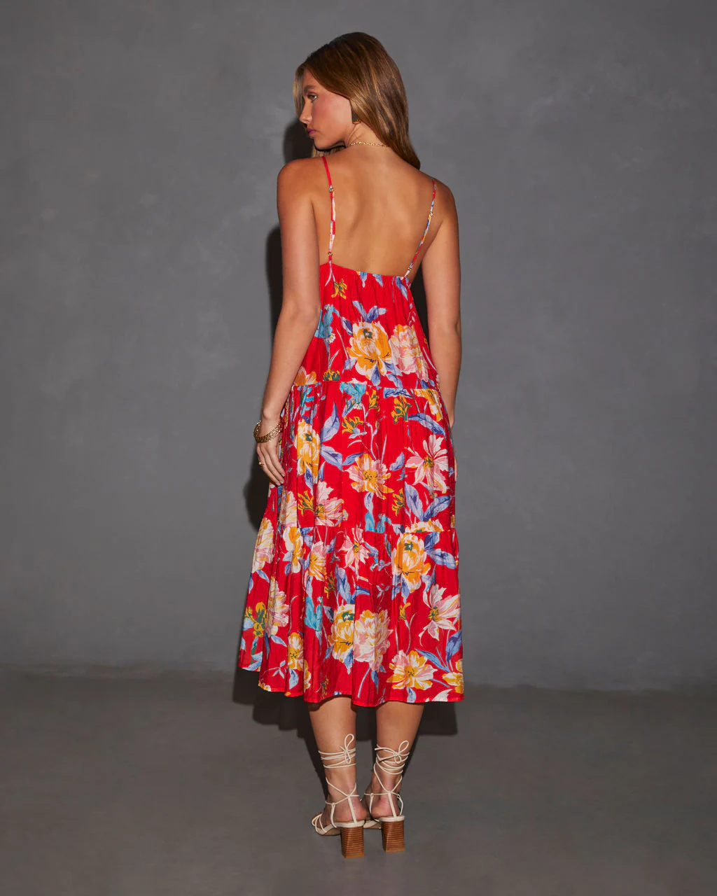 Cynthia Floral V-Neck Tiered Midi Dress