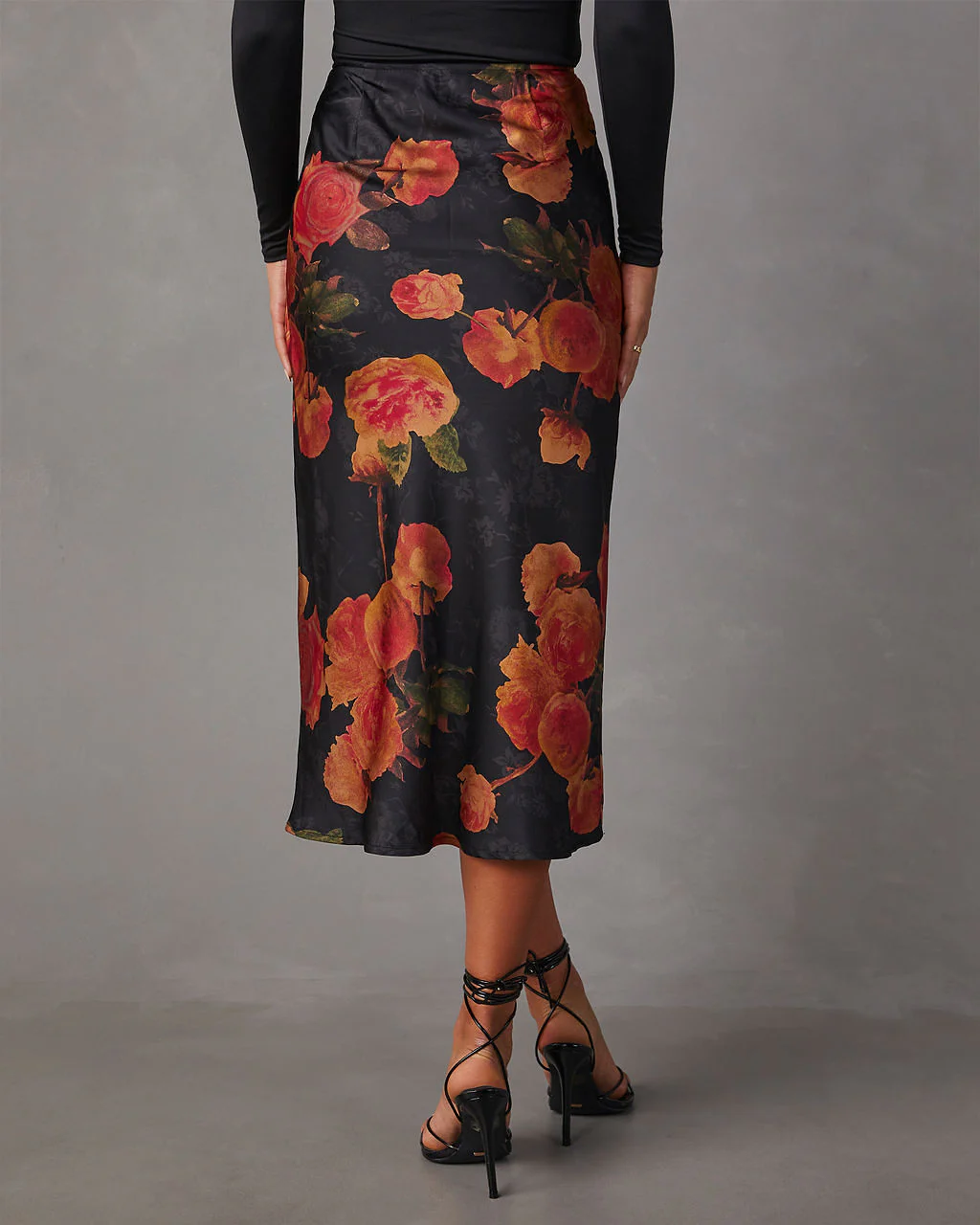 Mona Satin Floral Midi Skirt